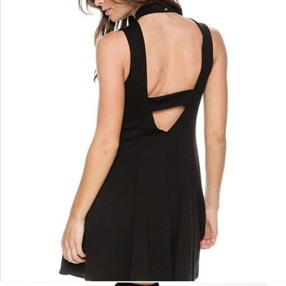 Free People Little Black Mini Dress High Neck Flare Pockets Size Small - Picture 1 of 12